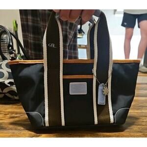 Vintage COACH Hampton Mini Satchel Tote BLACK And Blue With Leather Trim